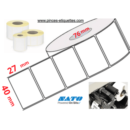 ETIQUETTES ROULEAUX 40X27 MM IMPRIMANTE TRANSFERT THERMIQUE VELIN