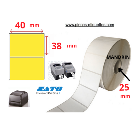 ETIQUETTES JAUNE IMPRIMANTE MANDRIN 25 MM ROULEAUX THERMIQUE BLANC 40 X 38 MM