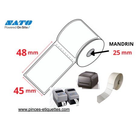 ETIQUETTES IMPRIMANTE MANDRIN 25 MM ROULEAUX THERMIQUE BLANC 45 X 48 MM