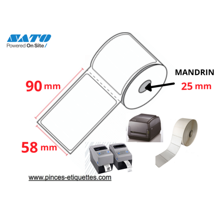 ETIQUETTES IMPRIMANTE MANDRIN 25 MM ROULEAUX THERMIQUE BLANC 58 X 90 MM