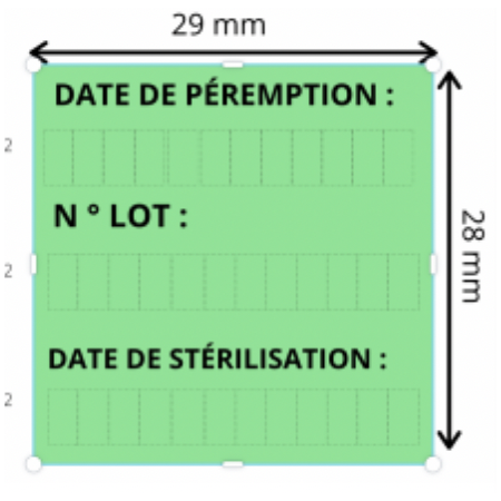 Etiquette couleur meto Date de stérilisation Date de Péremption N° Lot