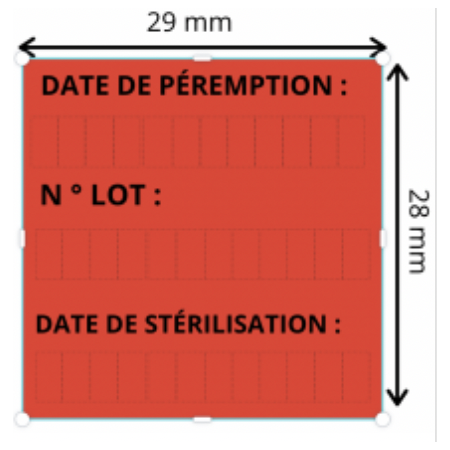 Etiquette couleur meto Date de stérilisation Date de Péremption N° Lot