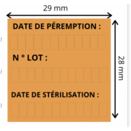 Etiquette couleur meto Date de stérilisation Date de Péremption N° Lot