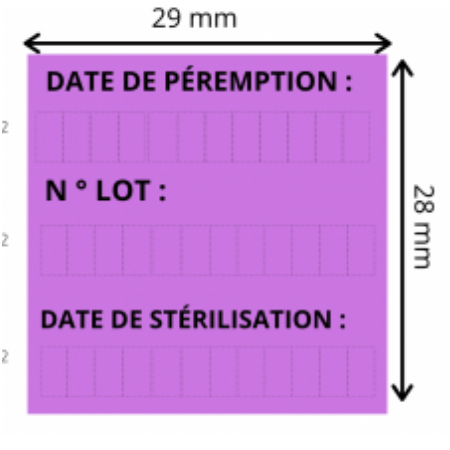 Etiquette couleur meto Date de stérilisation Date de Péremption N° Lot