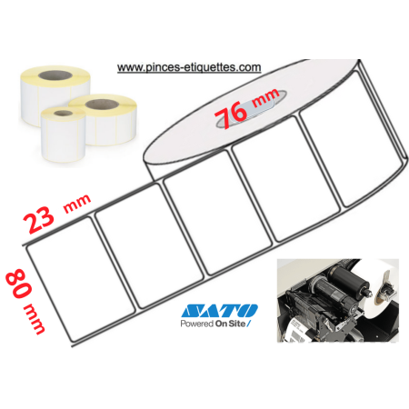 ETIQUETTES 80 X 23 MM  VELIN ROULEAUX iMPRIMANTE TRANSFERT THERMIQUE